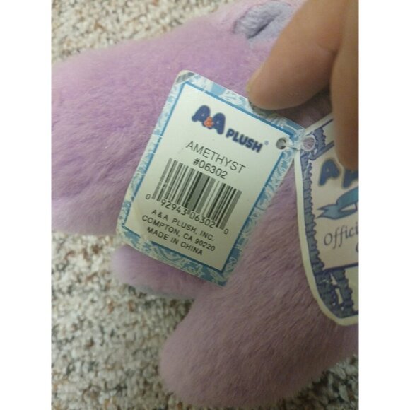 Vintage NWT Flopsies 12” A&A Aurora Plush Amethyst Hippo Beanbag Toy purple Rare - Picture 8 of 10